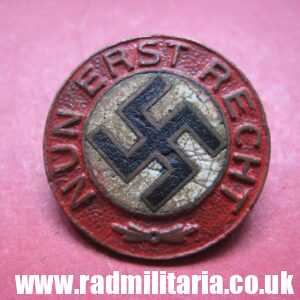 & WW2 German early NSDAP BADGE - NUN ERST RECHT marked: *&* RZM GES. GESCH. very rare !!