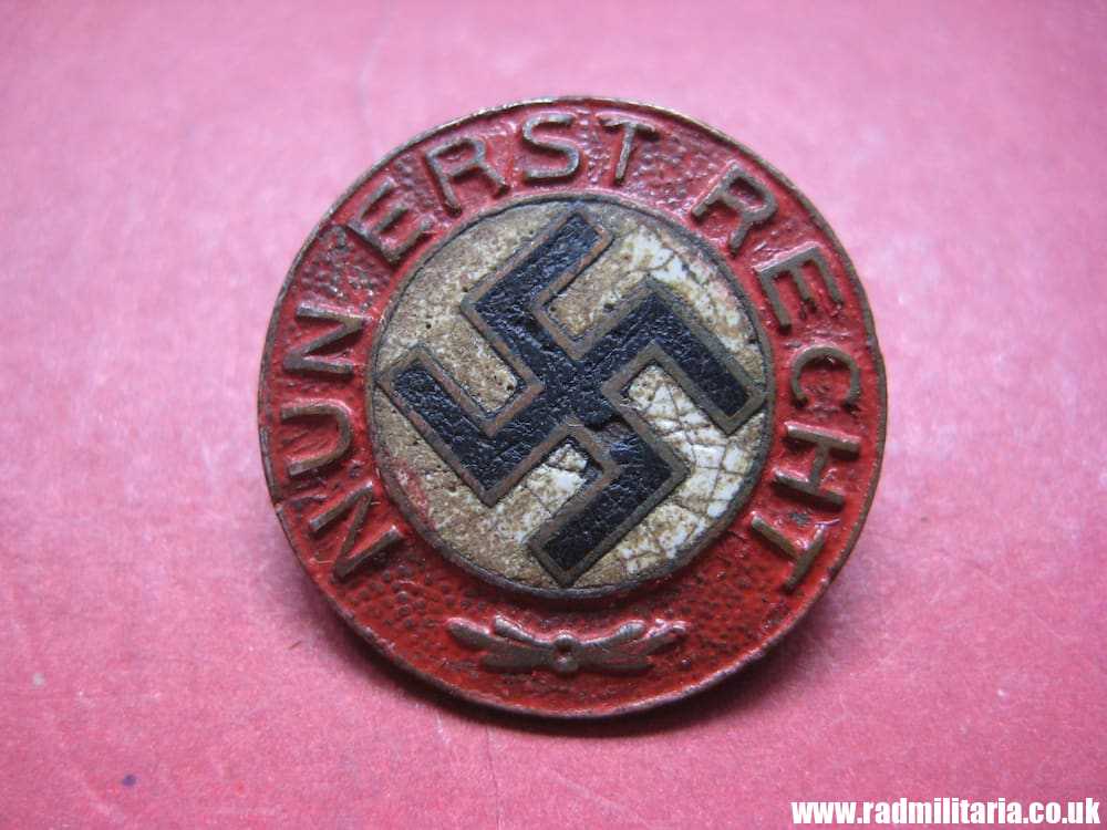 & WW2 German early NSDAP BADGE - NUN ERST RECHT marked: *&* RZM GES. GESCH. very rare !!
