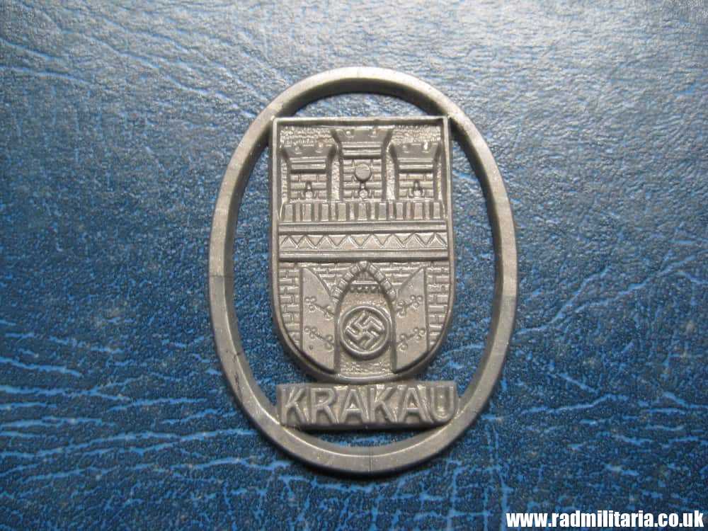 & WW2 German PLASTIC ECONOMIC Nazi BADGE with swastika - KRAKAU (Krakow) - Image 2