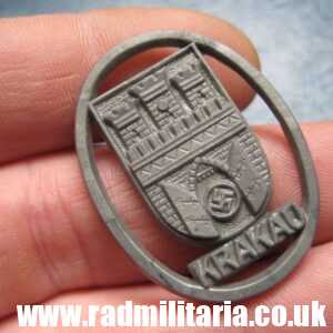 & WW2 German PLASTIC ECONOMIC Nazi BADGE with swastika - KRAKAU (Krakow)