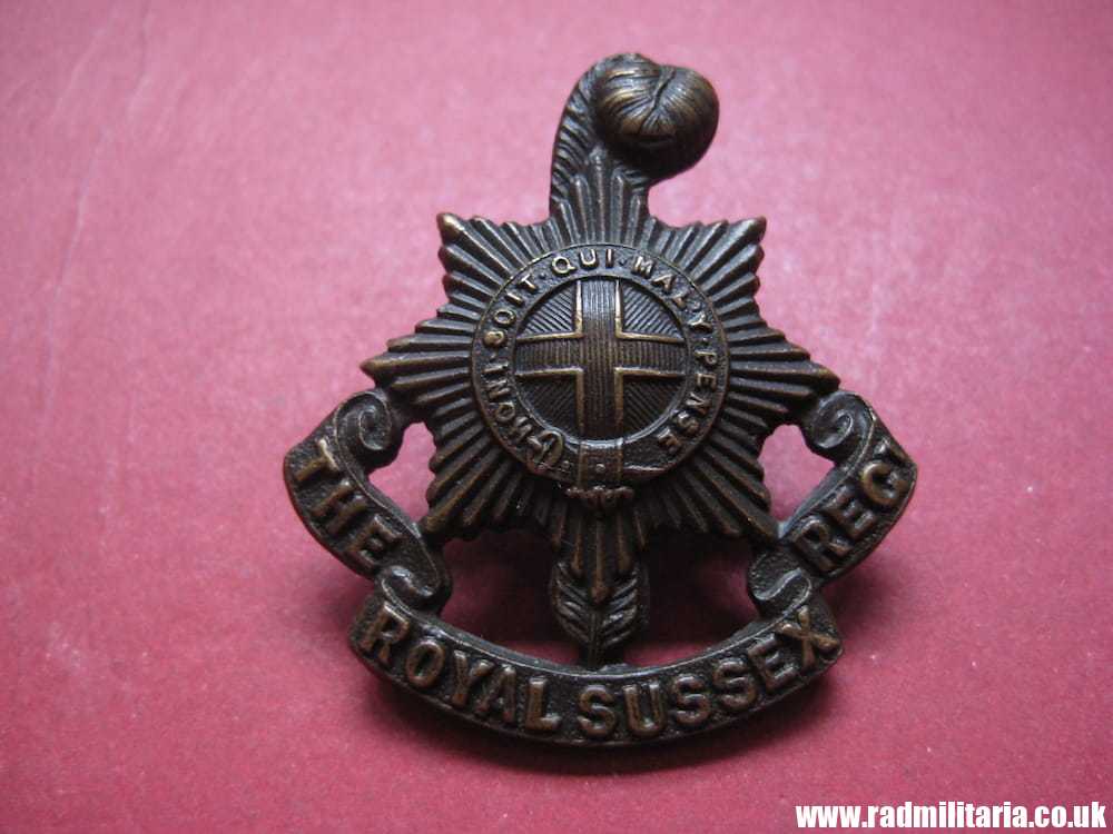 & WW1/WW2 British CAP BADGE: THE ROYAL SUSSEX REGT officers bronze badge - J.R. Gaunt. - Image 2
