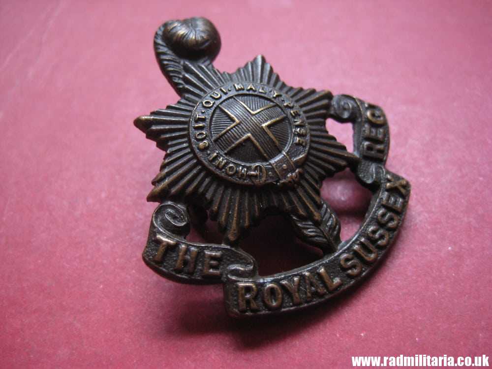 & WW1/WW2 British CAP BADGE: THE ROYAL SUSSEX REGT officers bronze badge - J.R. Gaunt. - Image 11