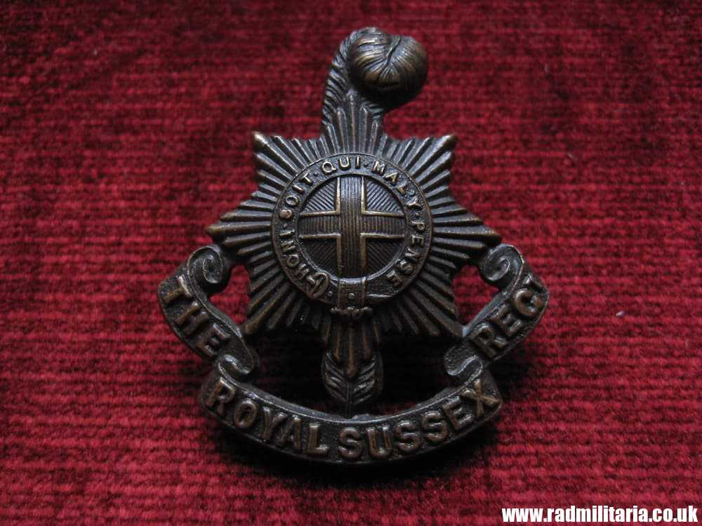 & WW1/WW2 British CAP BADGE: THE ROYAL SUSSEX REGT officers bronze badge - J.R. Gaunt. - Image 18