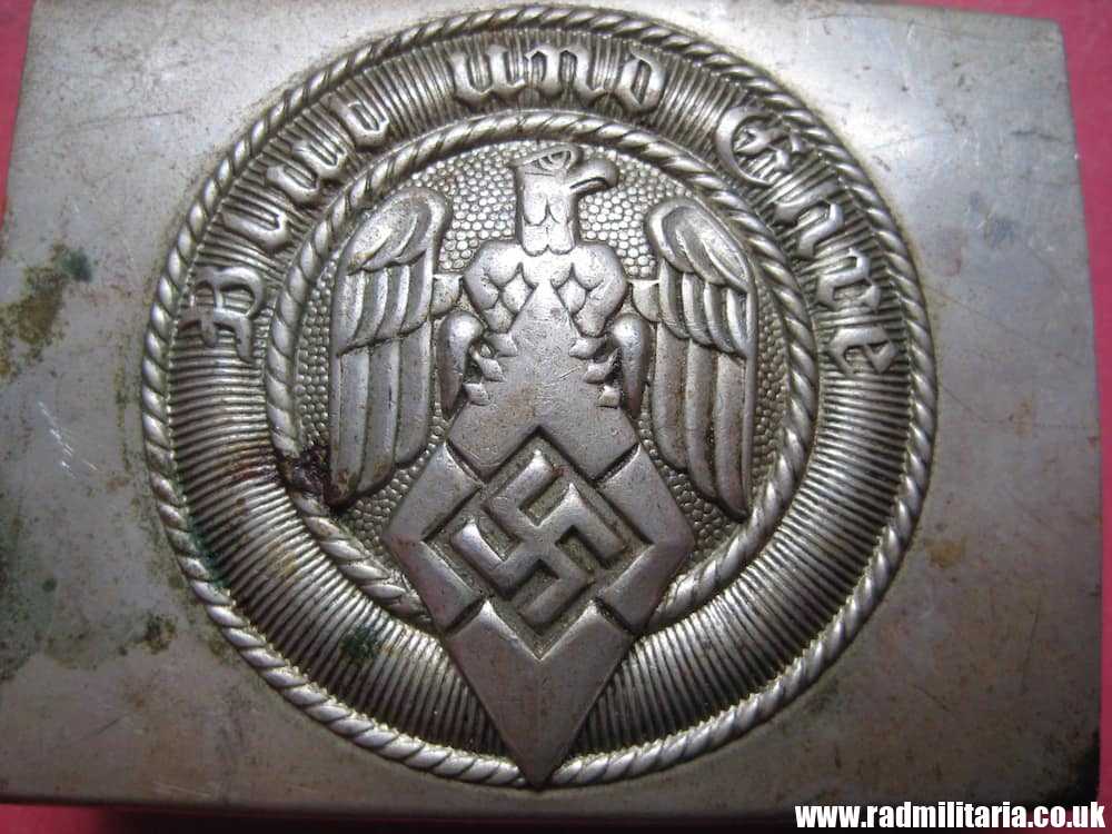 & WW2 original early HITLER YOUTH - HJ BELT BUCKLE made of white metal.