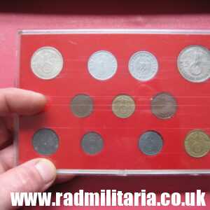 & Set of 11 original WW2 German COINS with EAGLE 1935 - 1943 in used condition with plastic cover (no.2)