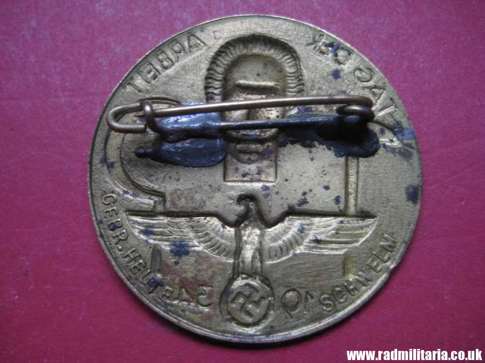 & pre WW2 original nazi GERMAN BADGE - Tag Der Arbeit 1934 with maker marks: GERB, HEUTE SCHWELM. - Image 2