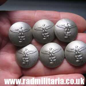 & WW2 SET of 6 German NSDAP BUTTONS with eagle, maker marks: EXTRA FEIN P.C. - genuine.