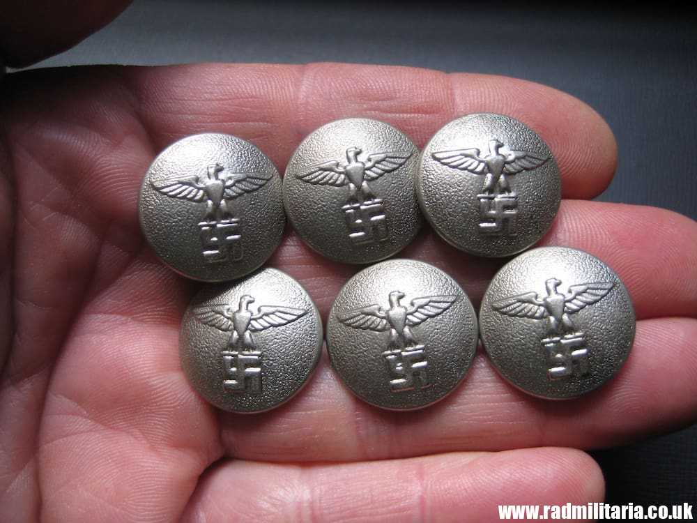 & WW2 SET of 6 German NSDAP BUTTONS with eagle, maker marks: EXTRA FEIN P.C. - genuine.