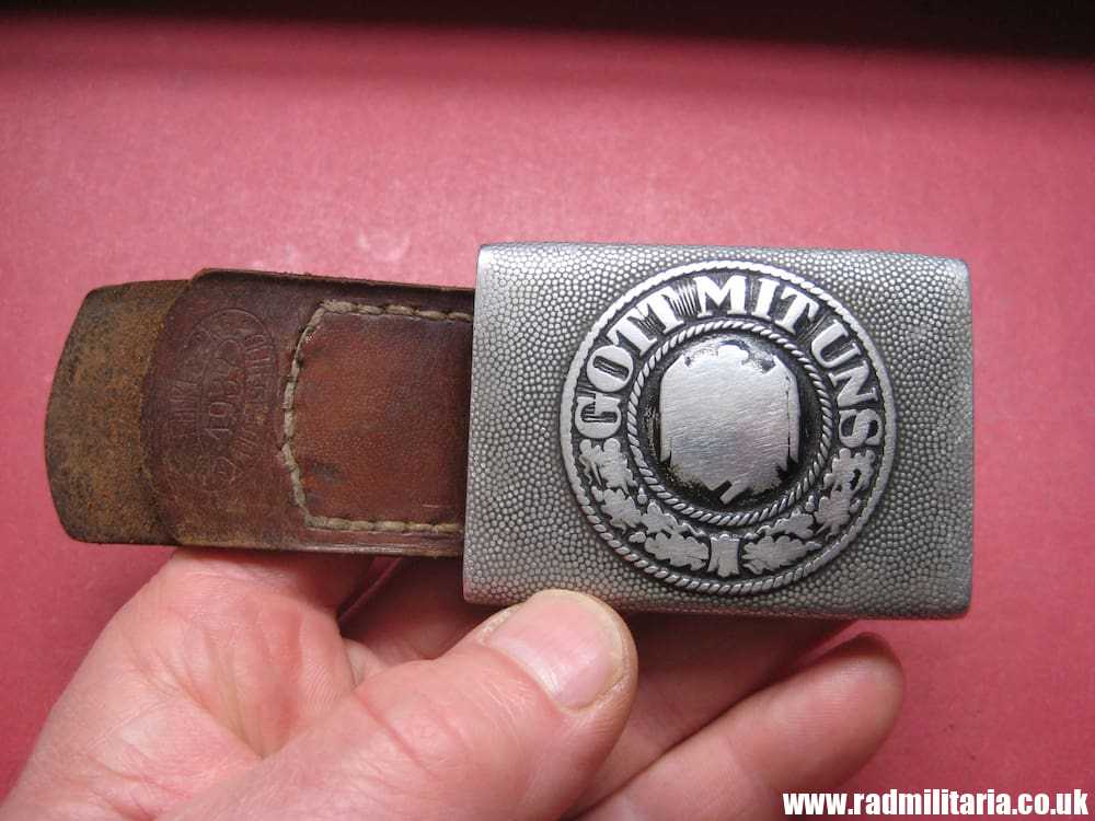 & WW2 original German Wehrmacht aluminum BELT BUCKLE with Leather, maker: Dr.F.&Co. 1937