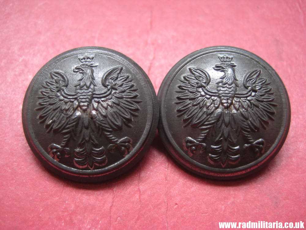 & pre 1939 SET of 2 Polish MILITARY BUTTONS large size - zinc, very good condition, maker: B. GRABSKI