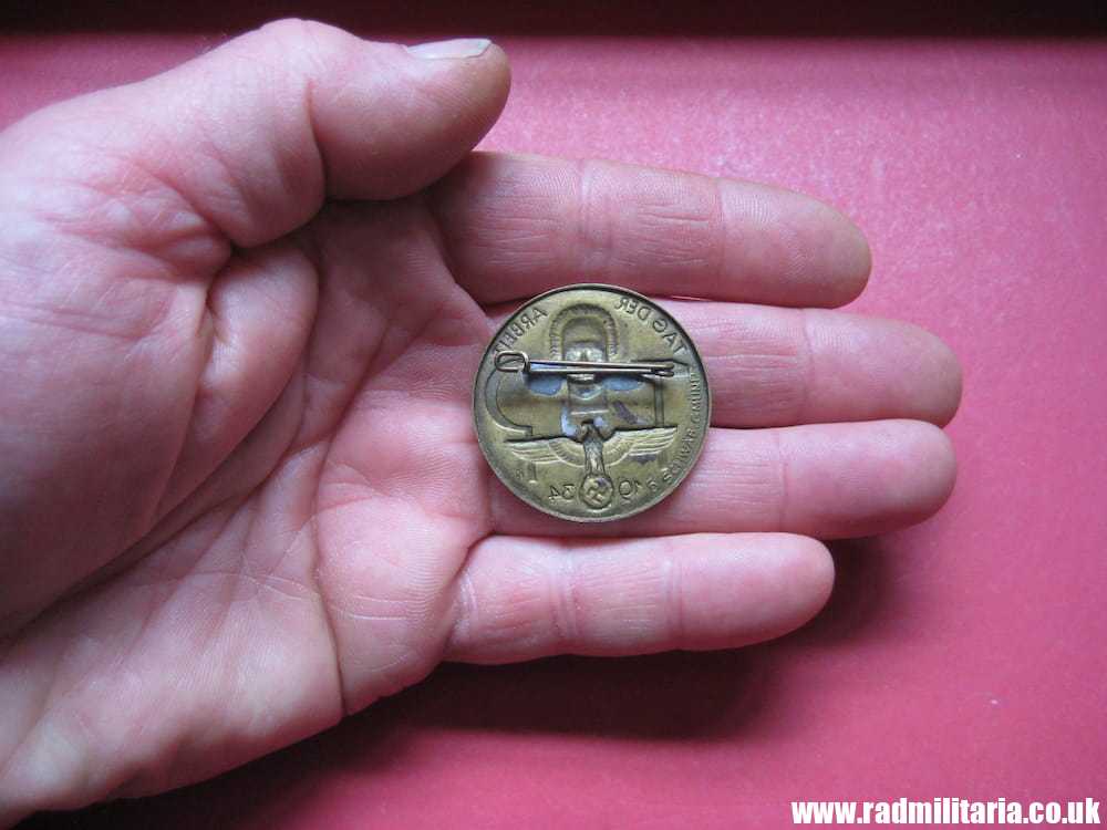 & pre WW2 original nazi GERMAN BADGE - Tag Der Arbeit 1934 with maker marks: "5 SCHWAB. GMUND" - Image 9