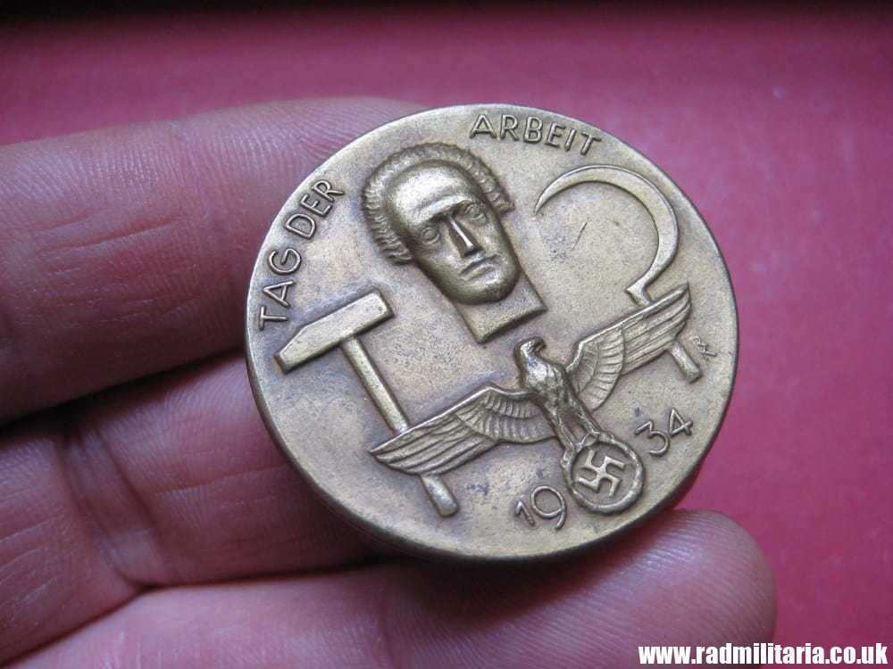 & pre WW2 original nazi GERMAN BADGE - Tag Der Arbeit 1934 with maker marks: "5 SCHWAB. GMUND"