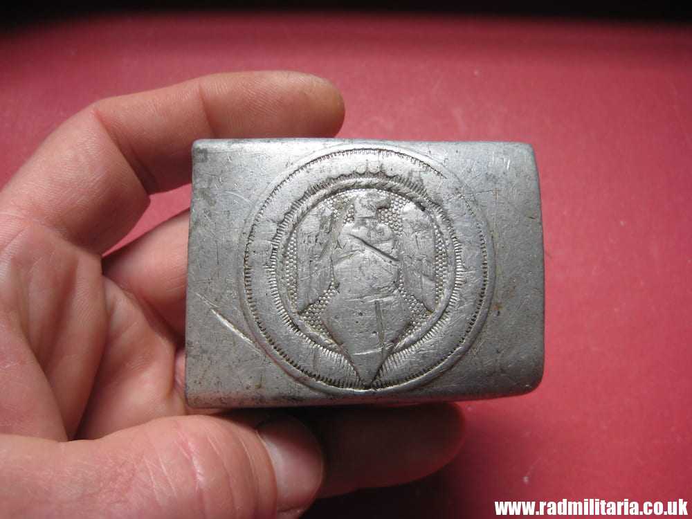 & WW2 original German Hitler Youth HJ BELT BUCKLE made of aluminum, worn. Marked: RZM M4/110. - Image 2