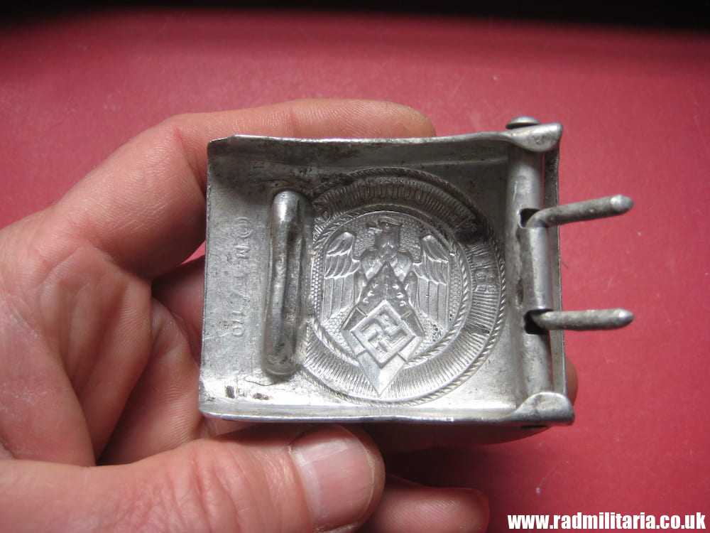 & WW2 original German Hitler Youth HJ BELT BUCKLE made of aluminum, worn. Marked: RZM M4/110. - Image 3