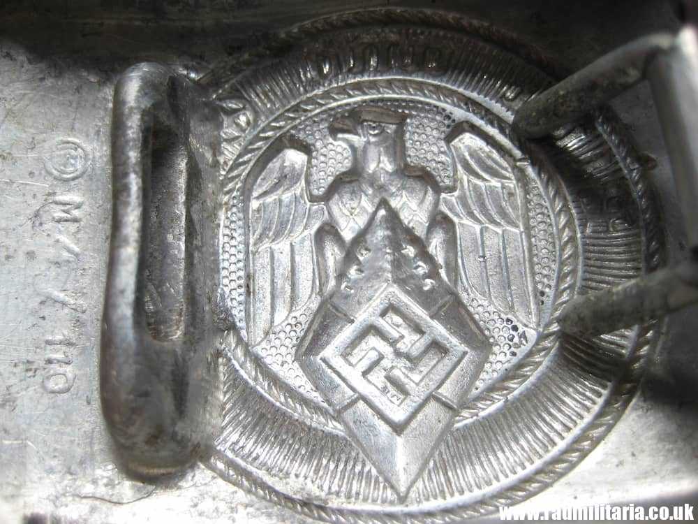 & WW2 original German Hitler Youth HJ BELT BUCKLE made of aluminum, worn. Marked: RZM M4/110. - Image 6