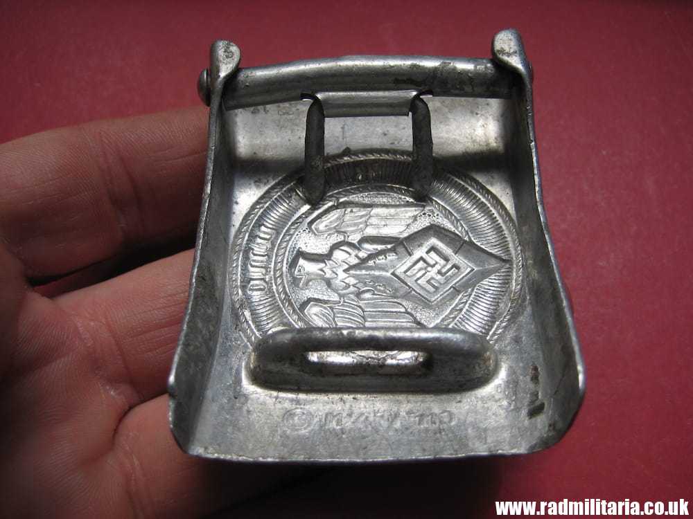 & WW2 original German Hitler Youth HJ BELT BUCKLE made of aluminum, worn. Marked: RZM M4/110. - Image 11