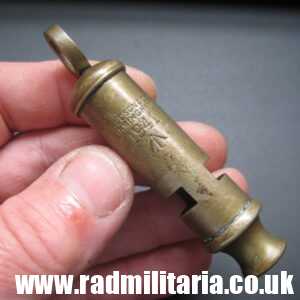 & WW2 original British MILITARY WHISTLE with date 1941 & Broad Arrow mark, maker: J. HUDSON B-ham.