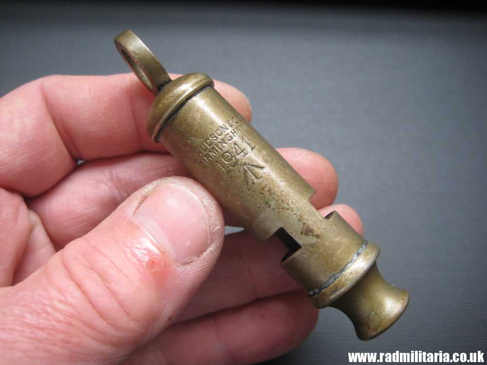 & WW2 original British MILITARY WHISTLE with date 1941 & Broad Arrow mark, maker: J. HUDSON B-ham.