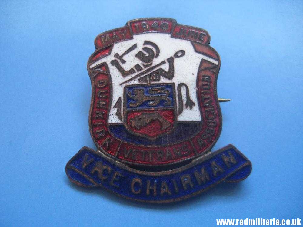 & post WW2 original ENAMEL BADGE - 1940 DUNKIRK Veterans Associacion - VICE CHAIRMAN - Image 4