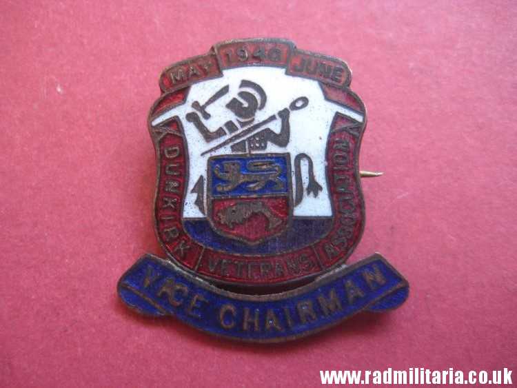 & post WW2 original ENAMEL BADGE - 1940 DUNKIRK Veterans Associacion - VICE CHAIRMAN - Image 5