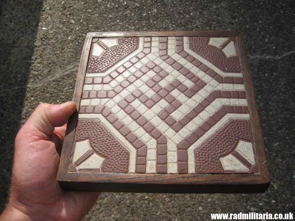 & Original old German FLOOR TILE with SWASTIKA in oak frame. Best German maker: Villeroy & Boch Mettlach XIIII - Rare !! - Image 13