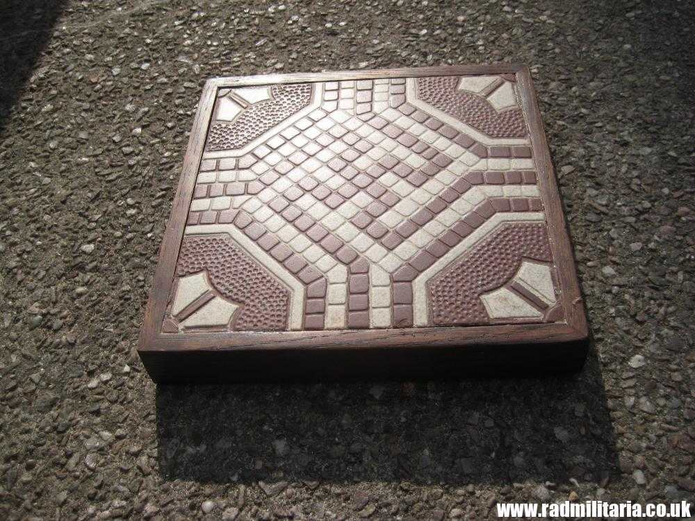 & Original old German FLOOR TILE with SWASTIKA in oak frame. Best German maker: Villeroy & Boch Mettlach XIIII - Rare !! - Image 10