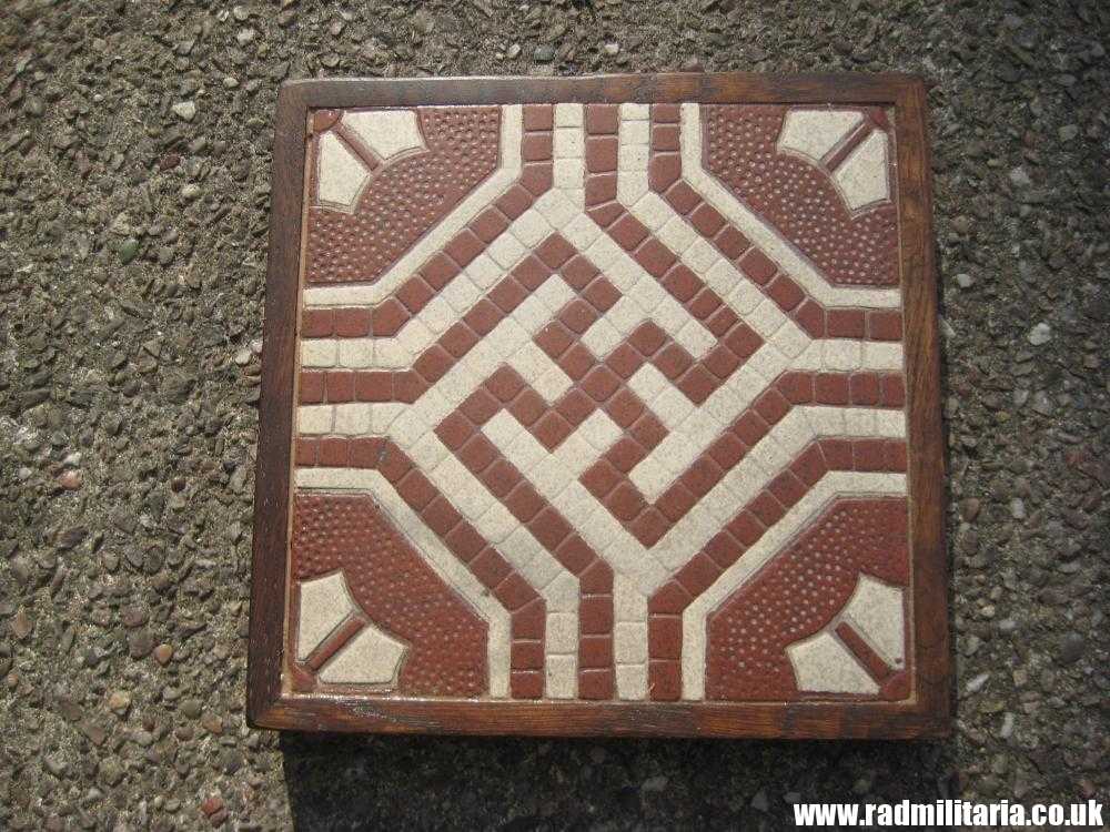 & Original old German FLOOR TILE with SWASTIKA in oak frame. Best German maker: Villeroy & Boch Mettlach VI - Rare !! - Image 8