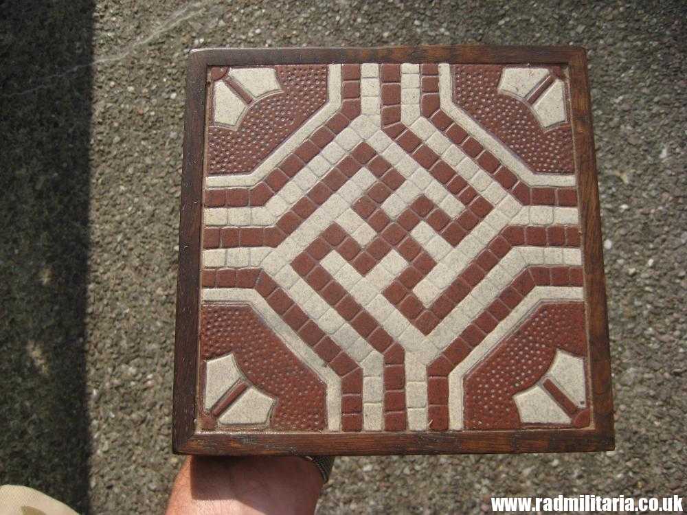 & Original old German FLOOR TILE with SWASTIKA in oak frame. Best German maker: Villeroy & Boch Mettlach VI - Rare !! - Image 19