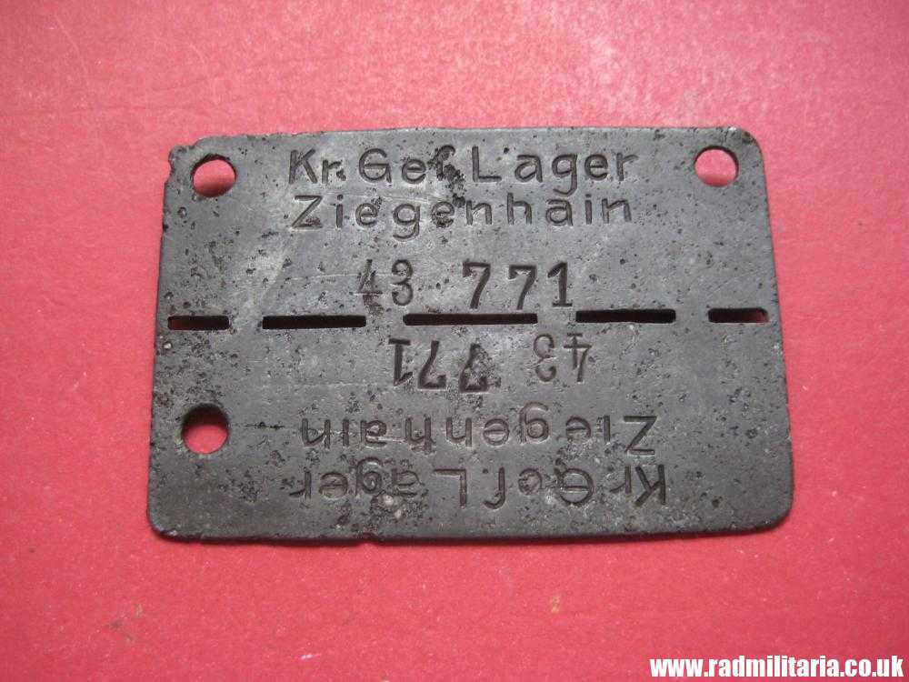 & WW2 original German POW DOG TAG – ID DISC: Kr. Gef. Lager Ziegenhain 43 771, from metal detecting. - Image 4
