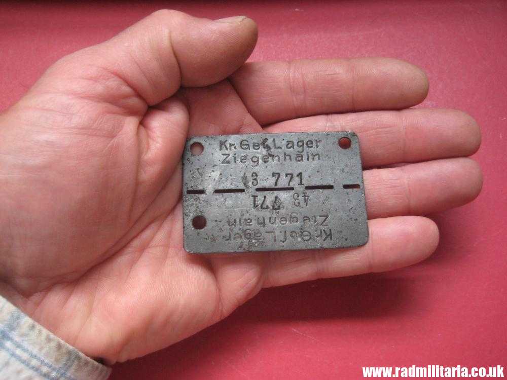 & WW2 original German POW DOG TAG – ID DISC: Kr. Gef. Lager Ziegenhain 43 771, from metal detecting. - Image 6