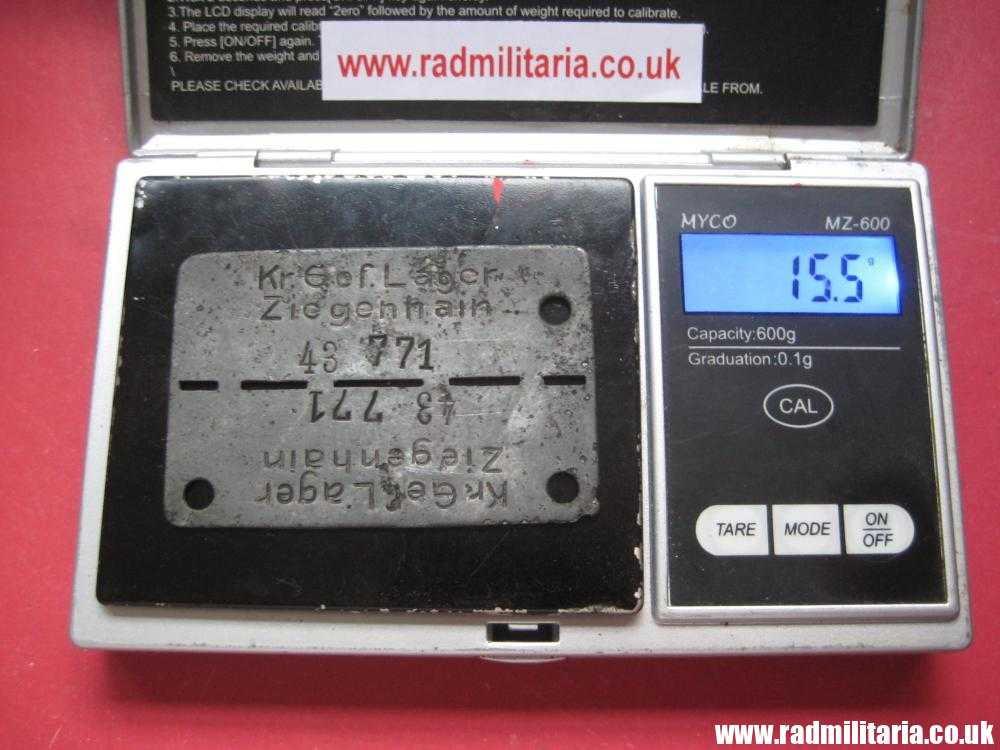 & WW2 original German POW DOG TAG – ID DISC: Kr. Gef. Lager Ziegenhain 43 771, from metal detecting.