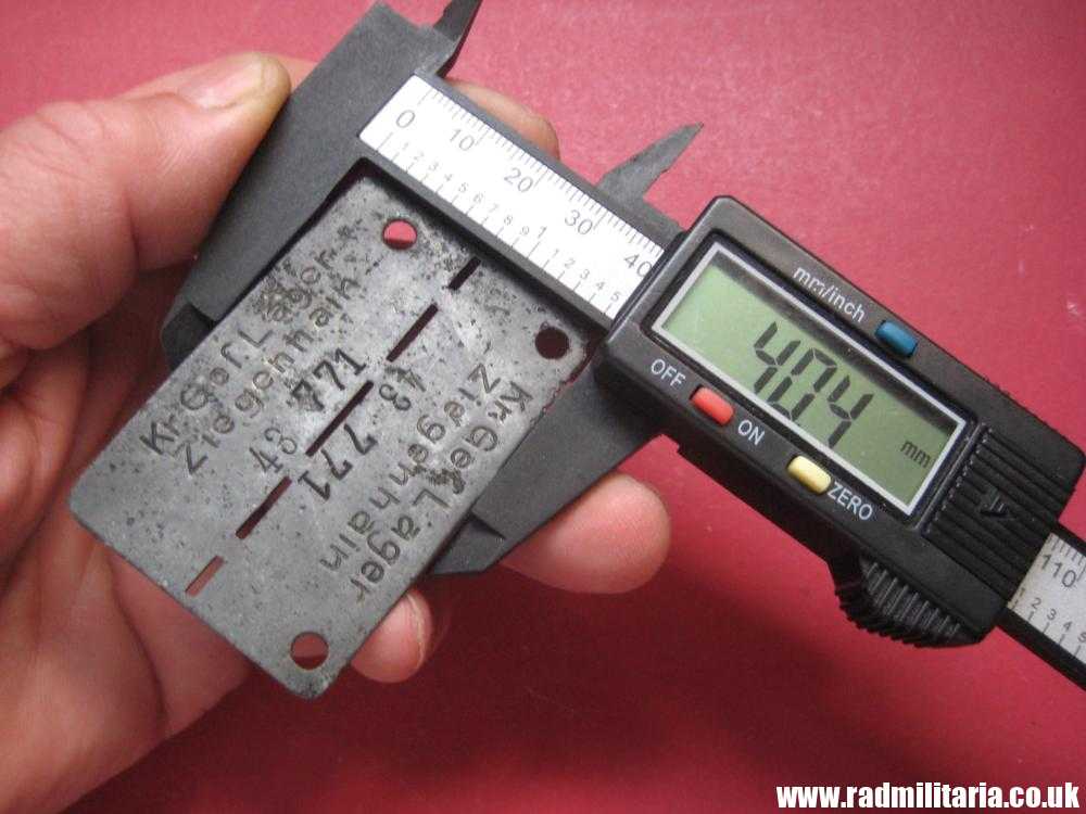 & WW2 original German POW DOG TAG – ID DISC: Kr. Gef. Lager Ziegenhain 43 771, from metal detecting. - Image 9