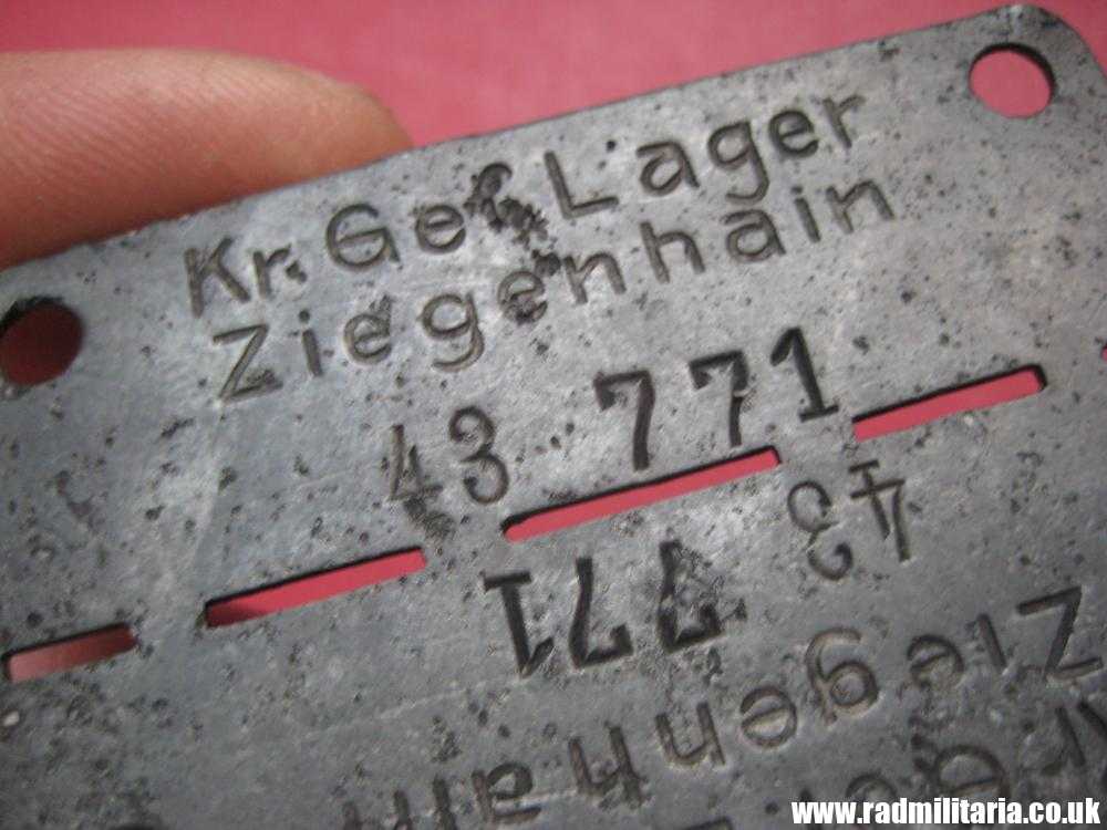 & WW2 original German POW DOG TAG – ID DISC: Kr. Gef. Lager Ziegenhain 43 771, from metal detecting. - Image 11
