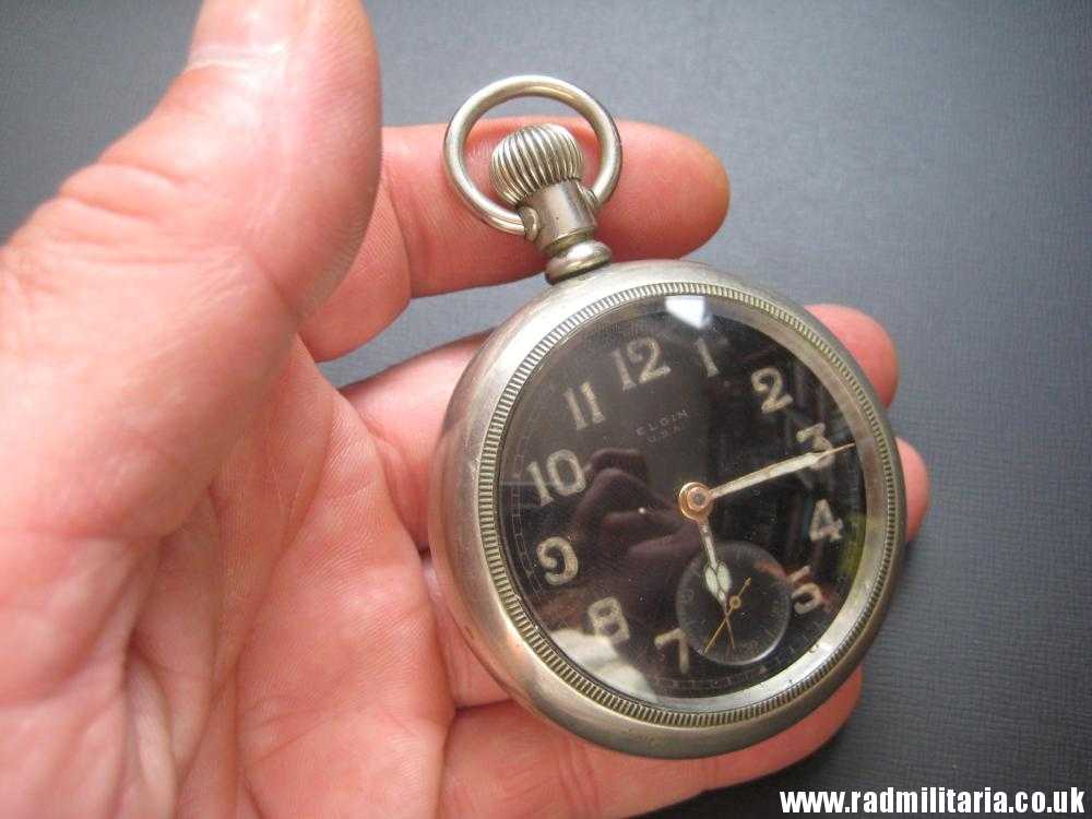 & WW1 British military POCKET WATCH chronometer movement with fusee, good working order: ELGIN U.S.A. /I\ 79016R - genuine !!