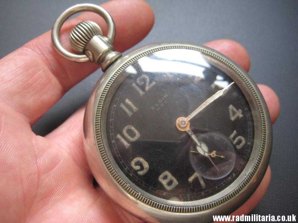 & WW1 British military POCKET WATCH chronometer movement with fusee, good working order: ELGIN U.S.A. /I\ 79016R - genuine !! - Image 6