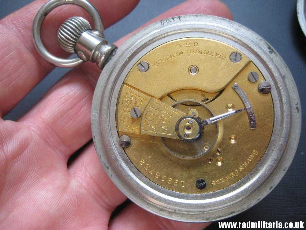 & WW1 British military POCKET WATCH chronometer movement with fusee, good working order: ELGIN U.S.A. /I\ 79016R - genuine !! - Image 17