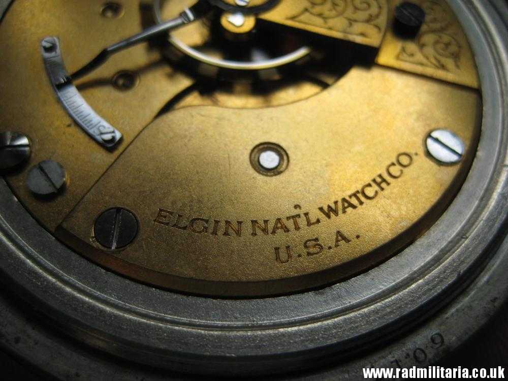& WW1 British military POCKET WATCH chronometer movement with fusee, good working order: ELGIN U.S.A. /I\ 79016R - genuine !! - Image 20