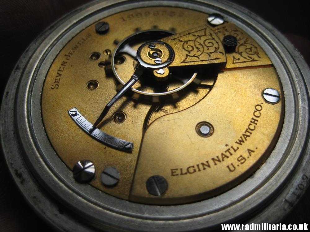 & WW1 British military POCKET WATCH chronometer movement with fusee, good working order: ELGIN U.S.A. /I\ 79016R - genuine !! - Image 3