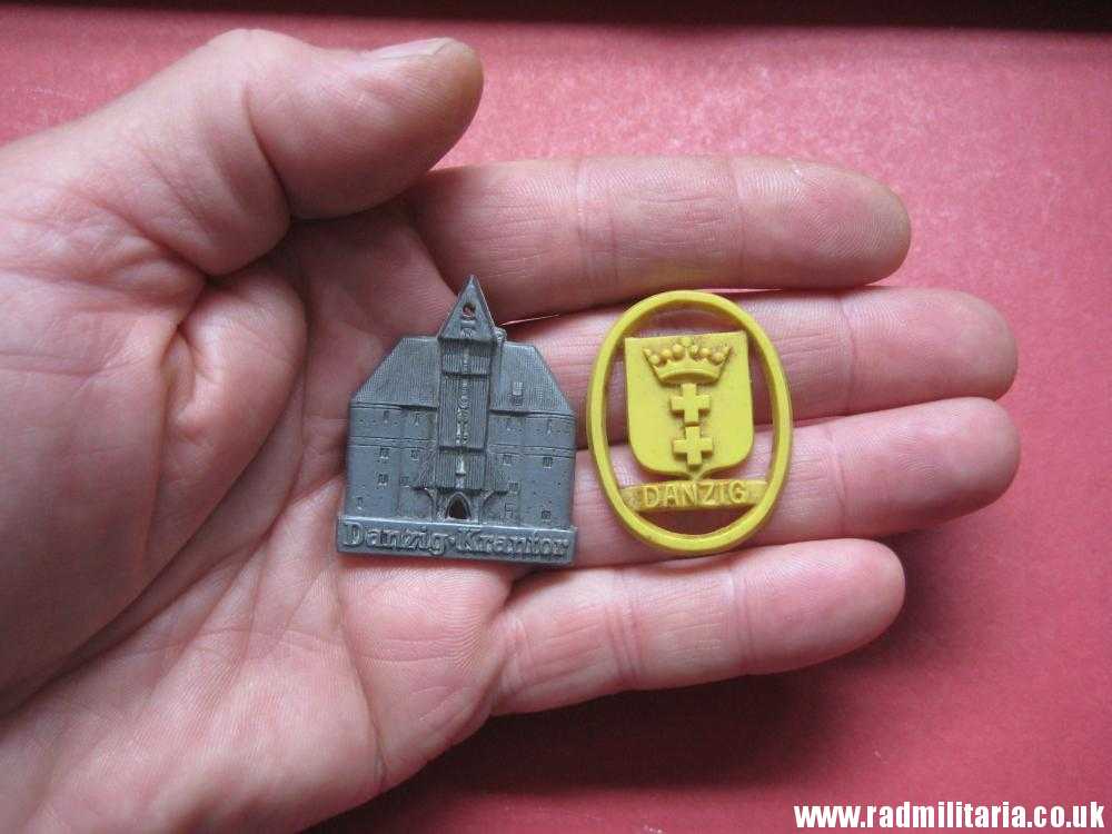& WW2 German PLASTIC ECONOMIC Nazi BADGES SET of 2 - DANZIG (Gdansk)
