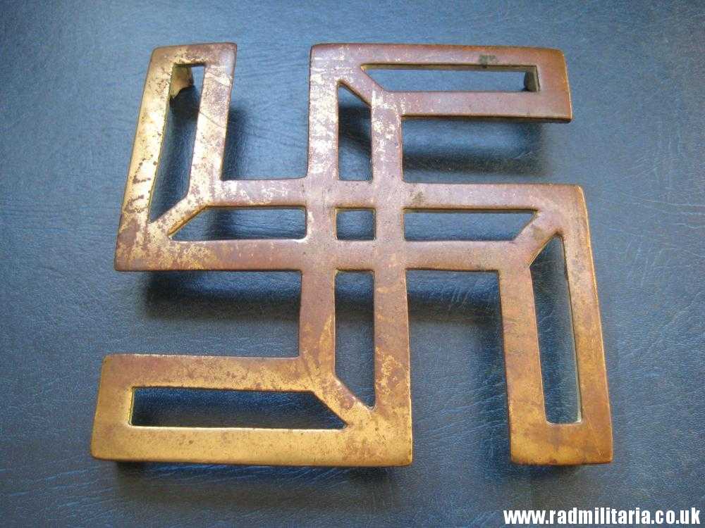 & unknown old brass IRON STAND with swastika. - Image 2