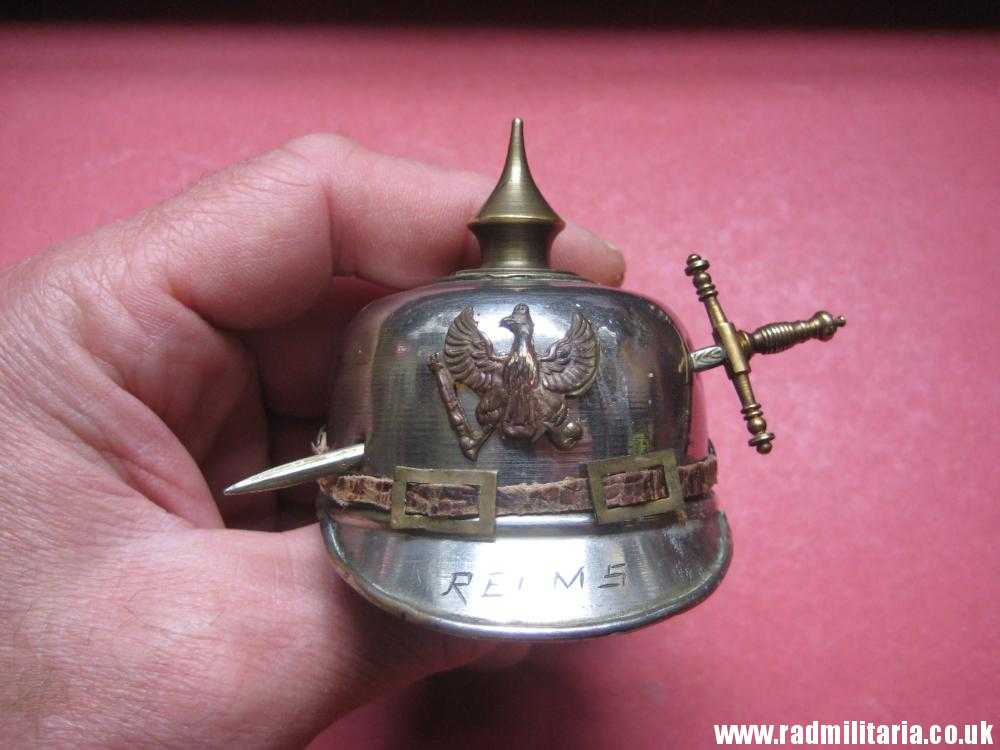 & post WW1 German pickelhaube MINIATURE metal HELMET. - Image 3