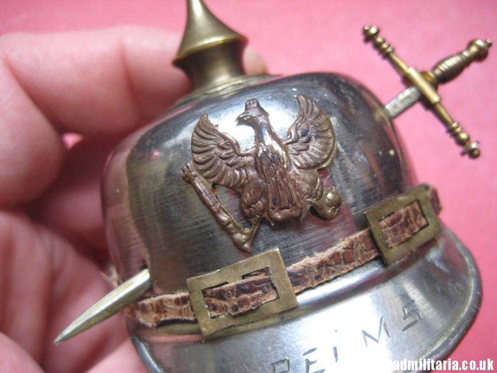 & post WW1 German pickelhaube MINIATURE metal HELMET. - Image 2