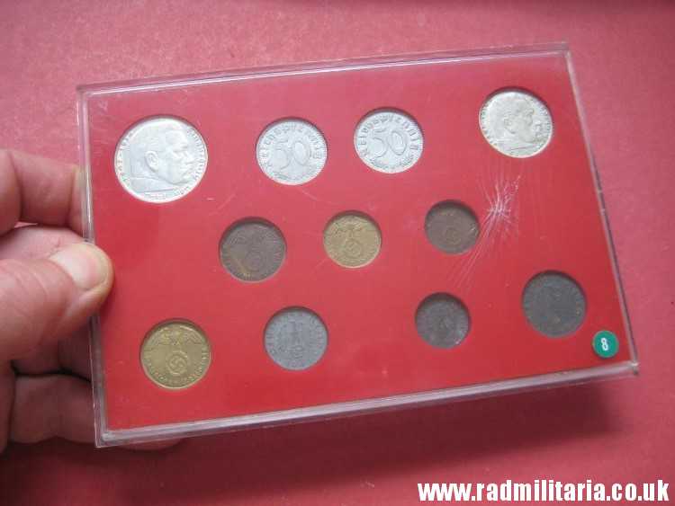 & Set of 11 original WW2 German COINS with EAGLE 1935 - 1944 in used condition with plastic cover (no.8) - Image 2