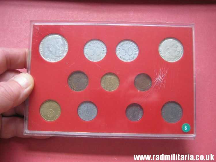 & Set of 11 original WW2 German COINS with EAGLE 1935 - 1944 in used condition with plastic cover (no.8) - Image 3