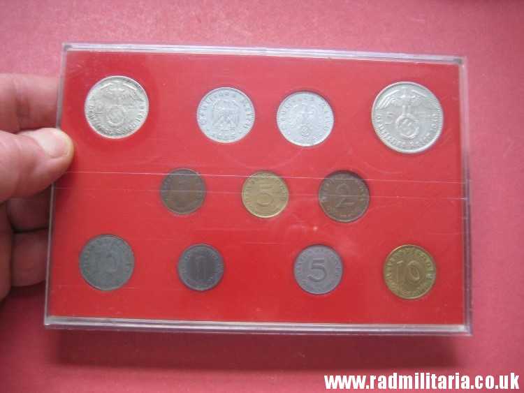 & Set of 11 original WW2 German COINS with EAGLE 1935 - 1944 in used condition with plastic cover (no.8) - Image 4