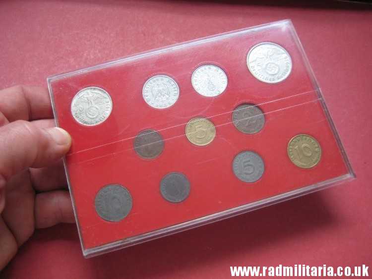 & Set of 11 original WW2 German COINS with EAGLE 1935 - 1944 in used condition with plastic cover (no.8) - Image 5