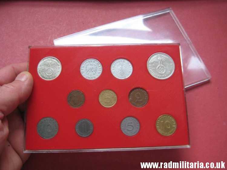& Set of 11 original WW2 German COINS with EAGLE 1935 - 1944 in used condition with plastic cover (no.8) - Image 7