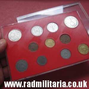 & Set of 11 original WW2 German COINS with EAGLE 1935 - 1944 in used condition with plastic cover (no.8)