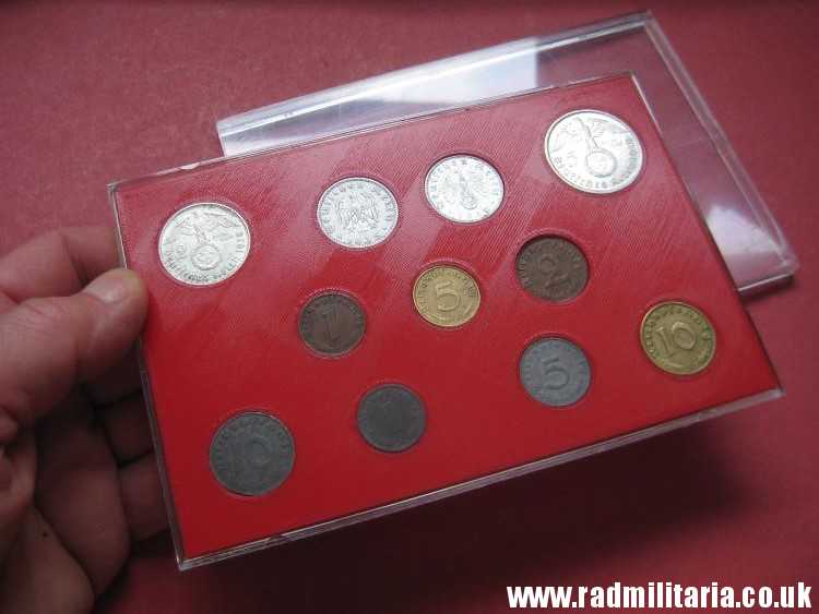 & Set of 11 original WW2 German COINS with EAGLE 1935 - 1944 in used condition with plastic cover (no.8)