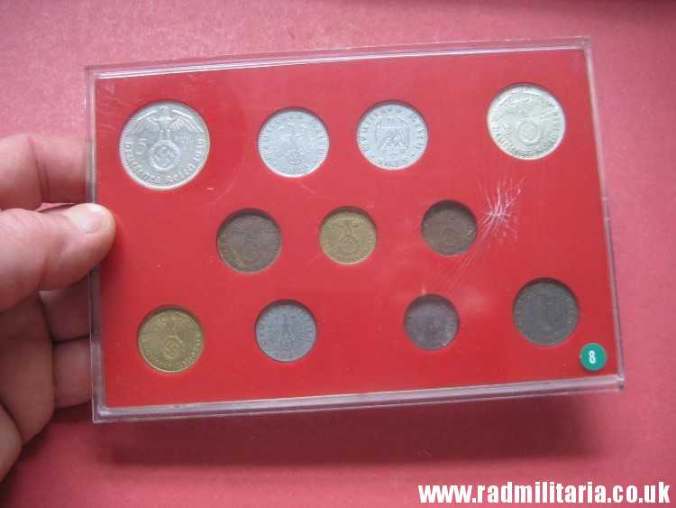 & Set of 11 original WW2 German COINS with EAGLE 1935 - 1944 in used condition with plastic cover (no.8) - Image 11